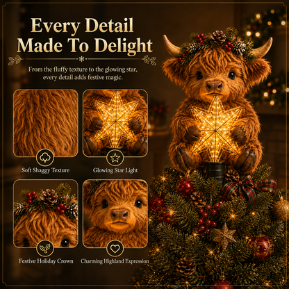 👍👍👍Baby Highland Cow Glowing Star Tree Toppe👍👍👍