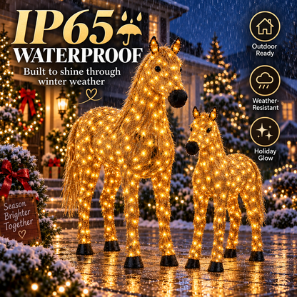 ✨🐎 Light-Up Christmas Horse & Foal Set – Warm White LED Holiday Display
