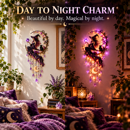 🌙Witch Moon Wall Light with Black Cat & Crystal Hanging Decor🌙