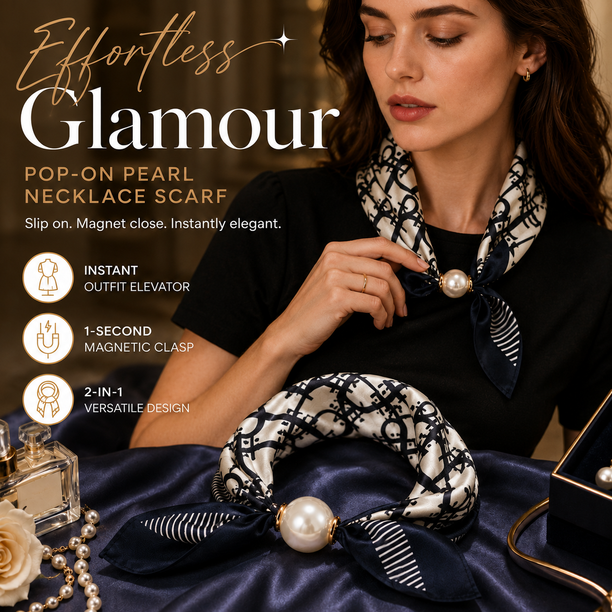 ✨ 50% OFF | Magnetic Pearl Scarf Necklace – Snap On, Style Instantly 🧣