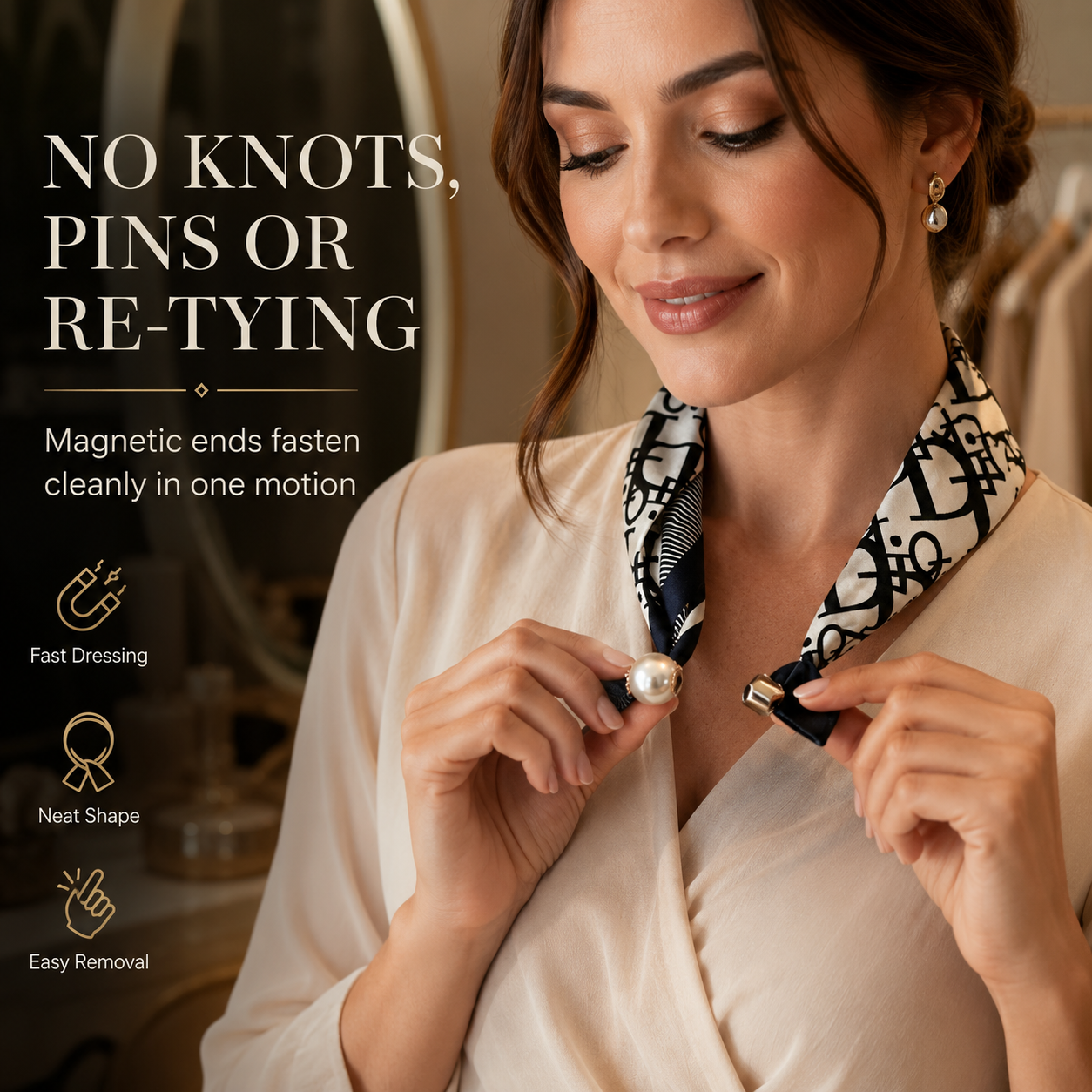 ✨ 50% OFF | Magnetic Pearl Scarf Necklace – Snap On, Style Instantly 🧣