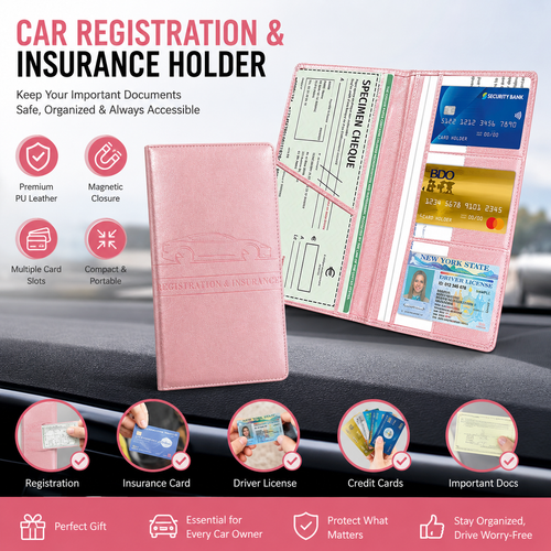 🔥 Limited-Time Offer! 49% OFF -🚗 Car Registration & Insurance Document Holder | Premium PU Leather Organizer