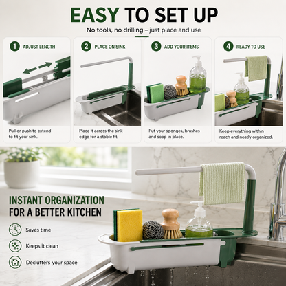 🔥 Limited-Time Offer! Adjustable Telescopic Sink Organizer – Drain, Dry & Declutter