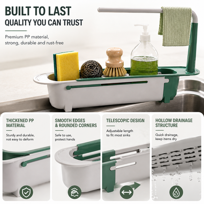 🔥 Limited-Time Offer! Adjustable Telescopic Sink Organizer – Drain, Dry & Declutter