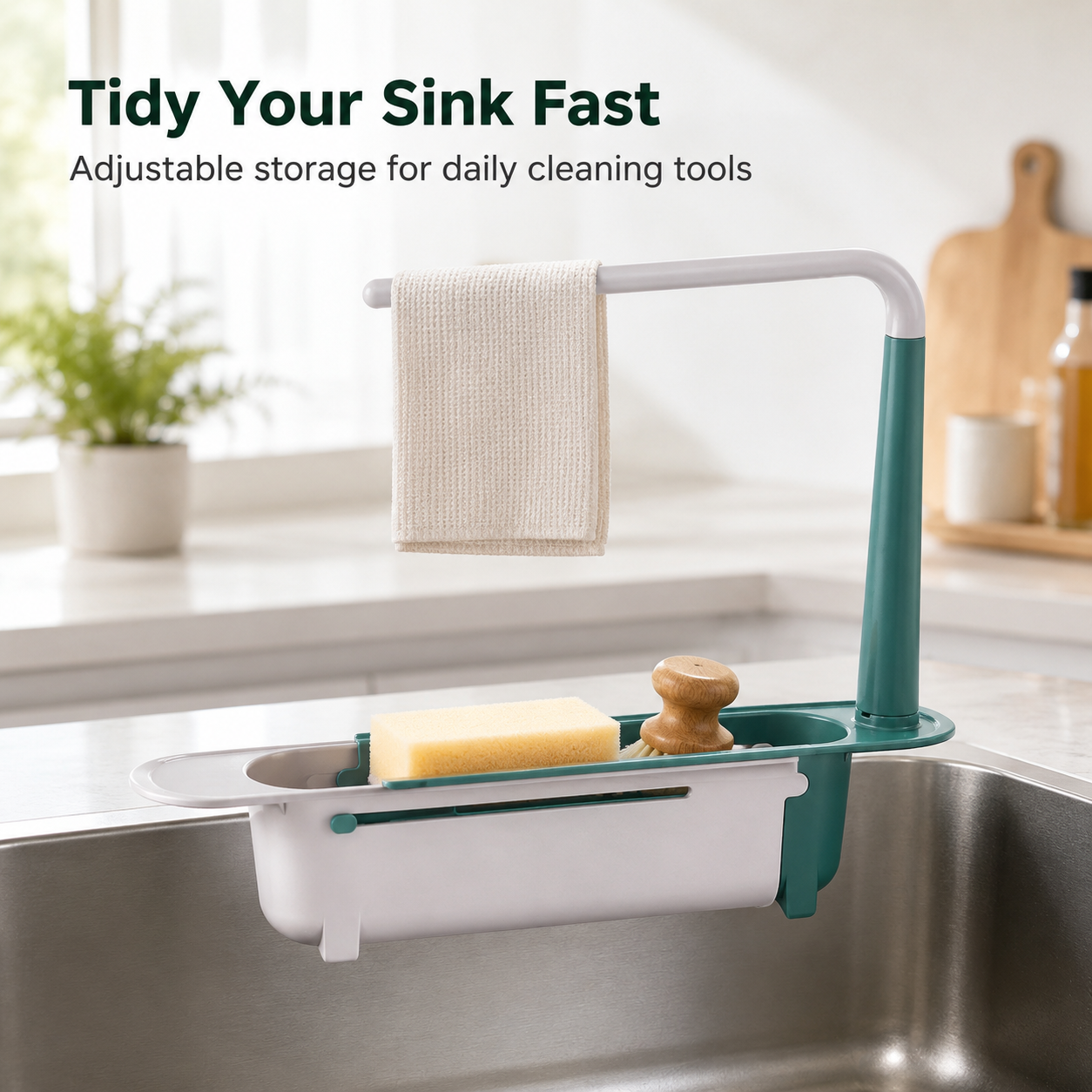 🔥 Limited-Time Offer! Adjustable Telescopic Sink Organizer – Drain, Dry & Declutter