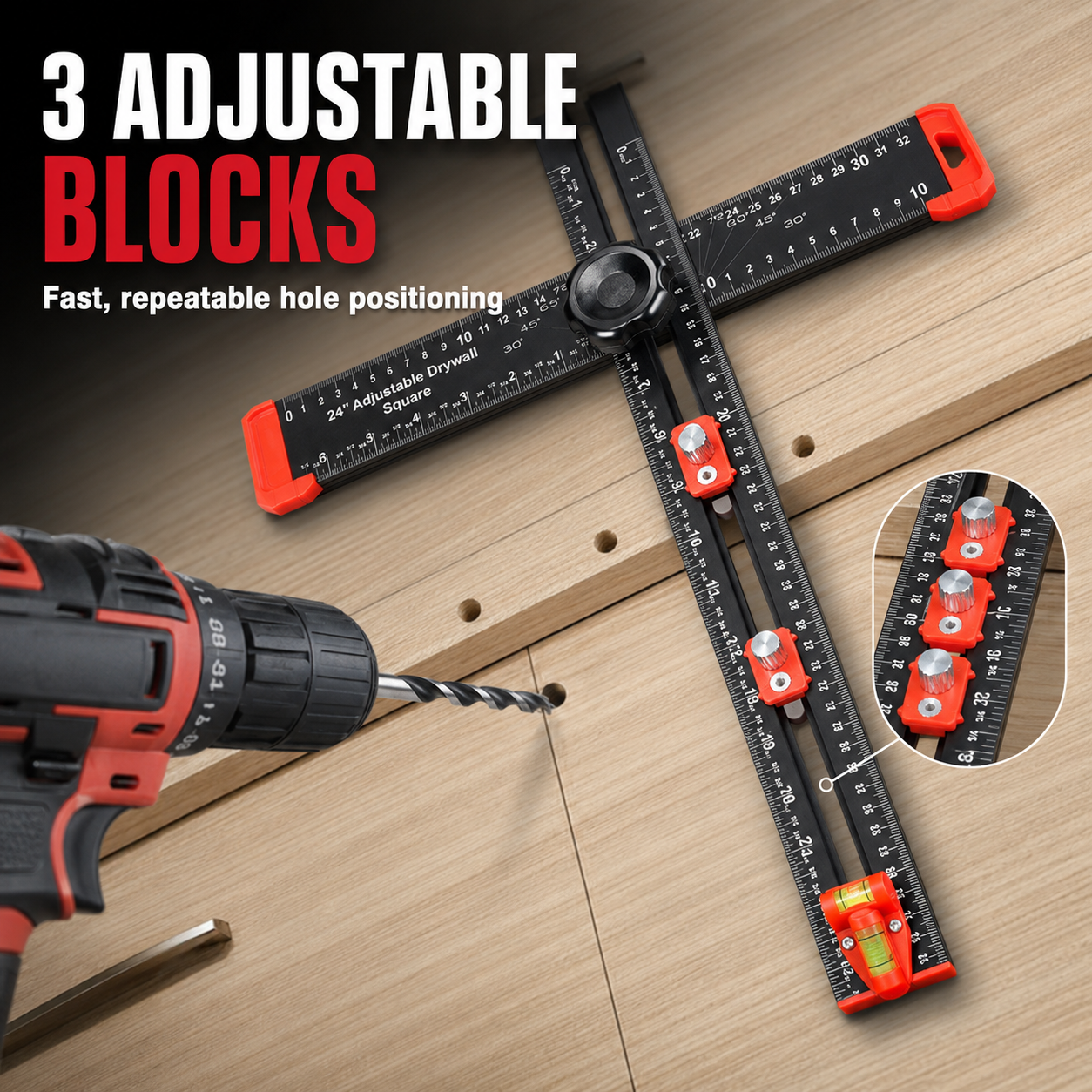 🛠️ 50% OFF | 4-in-1 Adjustable Drilling & Marking Square – Measure, Position, Mark & Drill