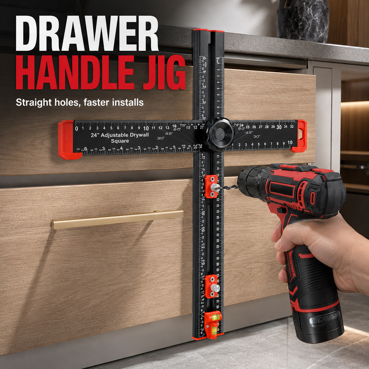 🛠️ 50% OFF | 4-in-1 Adjustable Drilling & Marking Square – Measure, Position, Mark & Drill