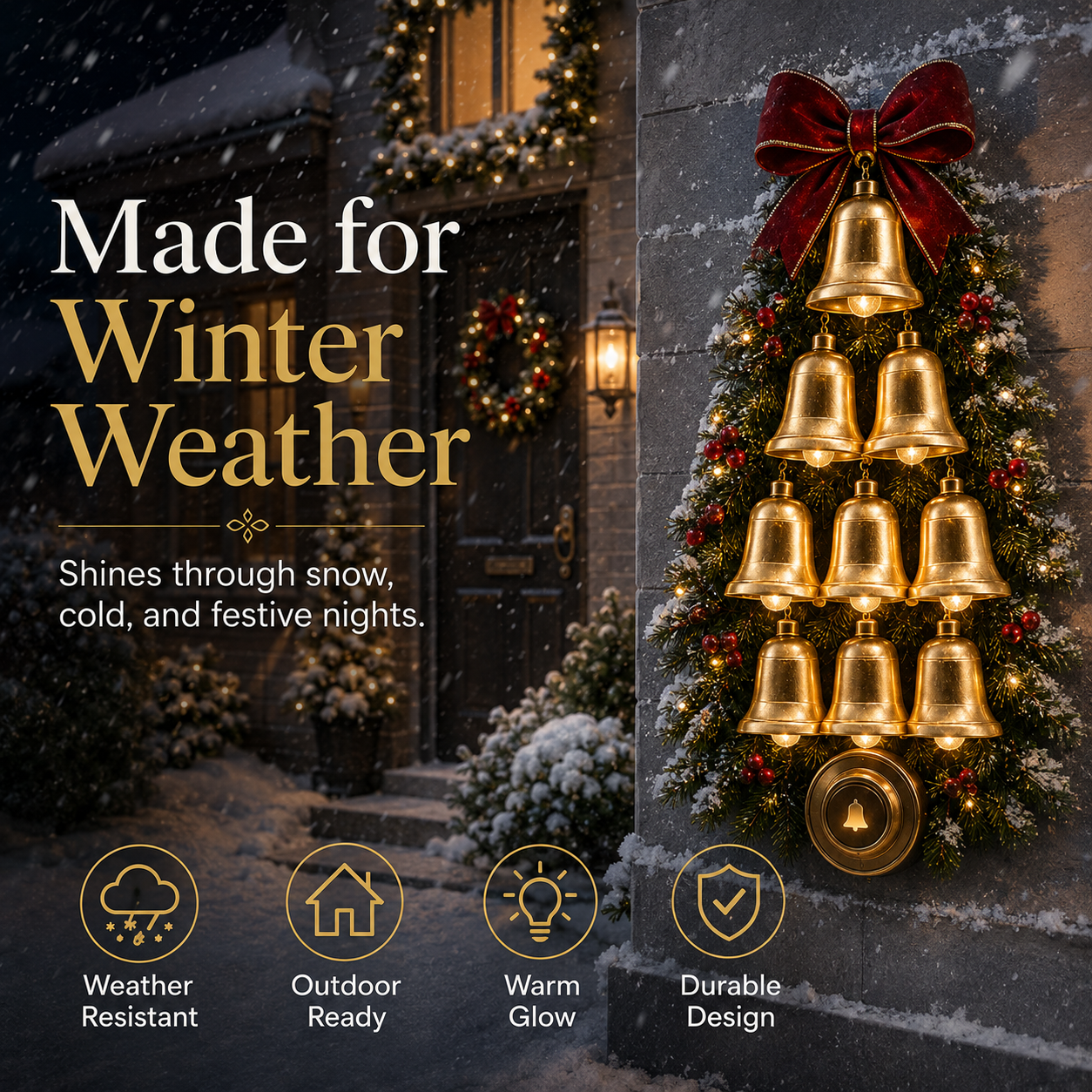 🔔 55% OFF | Christmas Bell Cascade Doorbell™ – Press, Glow & Chime Holiday Door Decor 🎄