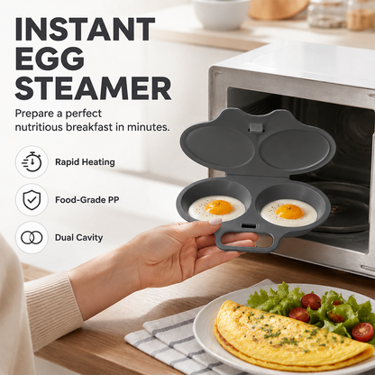 🥚✨ BUY 1 GET 1 FREE! Dual-Cavity Microwave Egg Poacher | Quick & Healthy Breakfast in Minutes 🍳