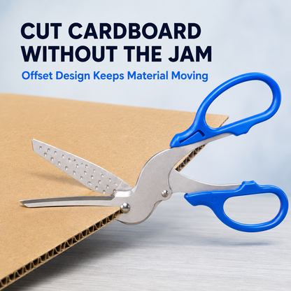 ⚡Anti-Jam Multi-Purpose Cardboard Scissors – Cut Boxes, Tape & Labels with Less Struggle