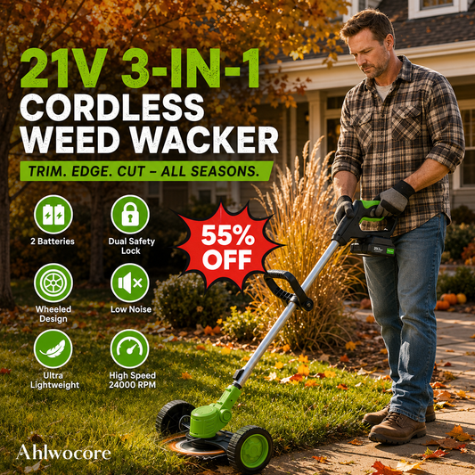 3-in-1 Cordless Lawn Mower with 2×21V Batteries, German Quality Lightweight Grass Trimmer & Edger for Small to Medium Gardens