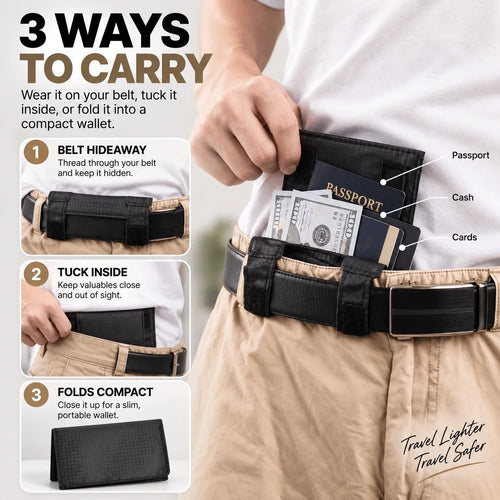 Hidden Travel Belt Wallet & Passport Pouch | Slim Under-Clothes Pocket