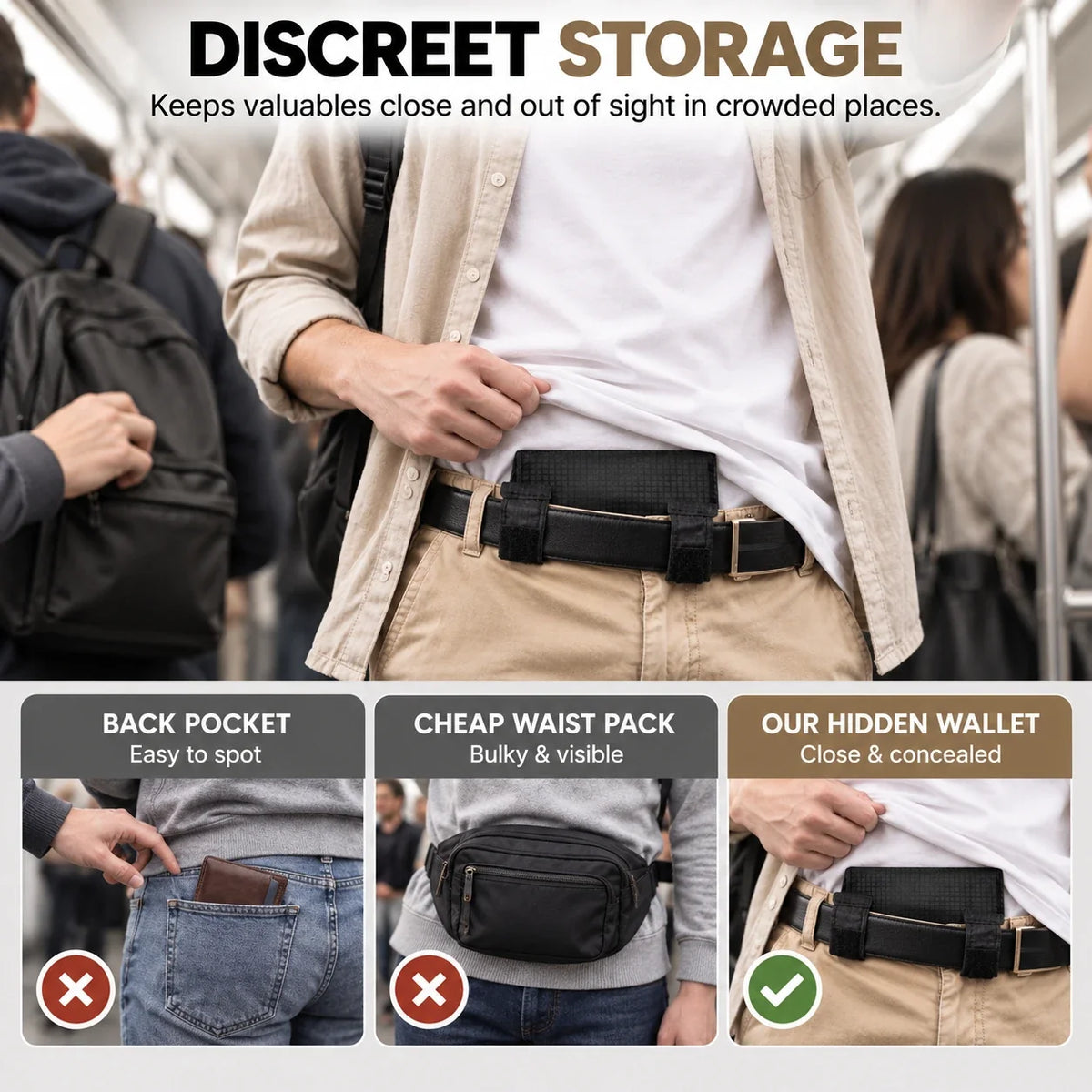 Hidden Travel Belt Wallet & Passport Pouch | Slim Under-Clothes Pocket
