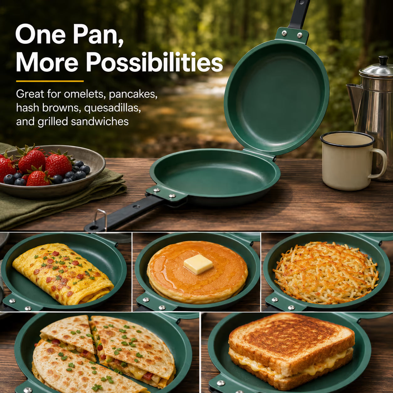 🍳 Double-Sided Frying Pan – Close, Flip & Cook With Ease