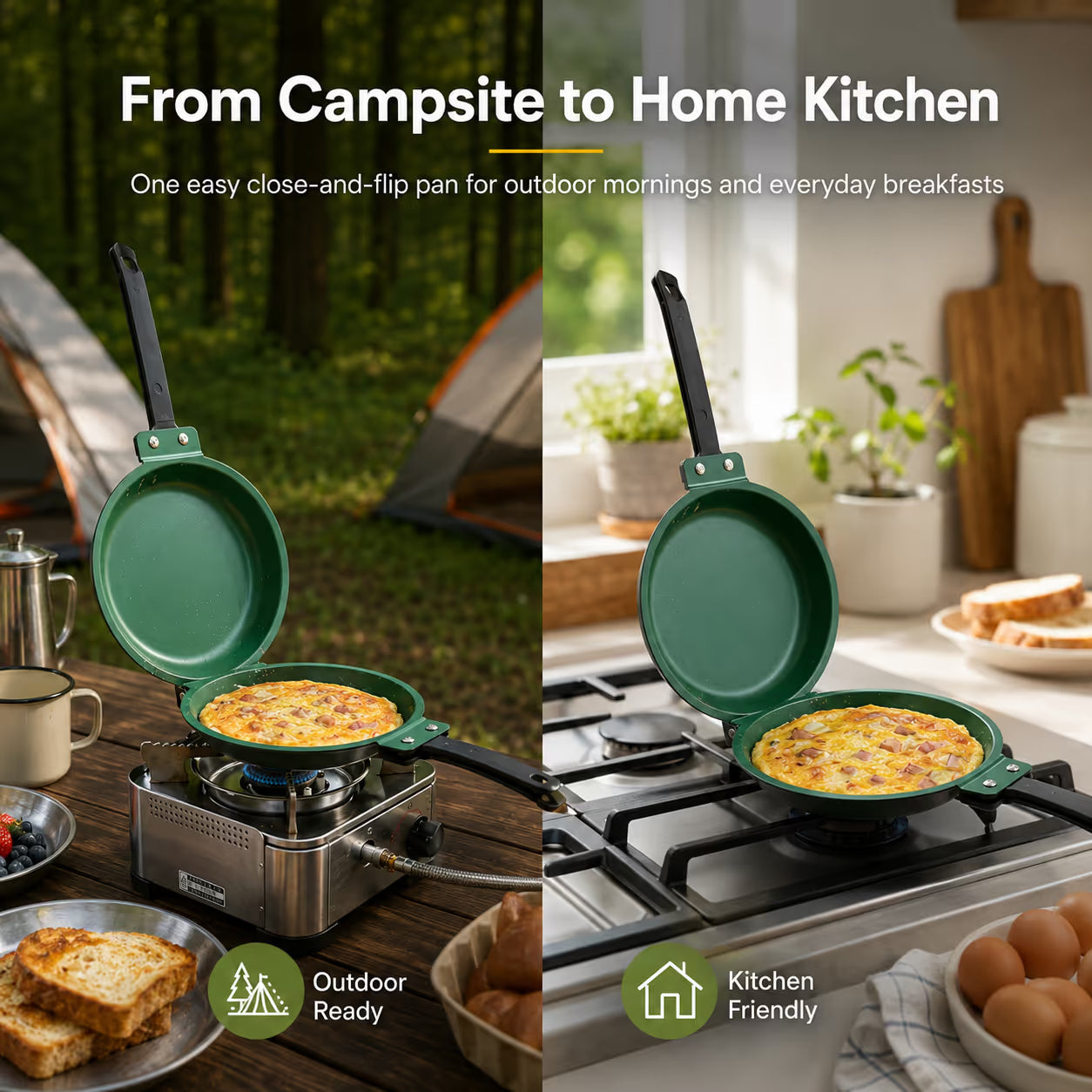 🍳 Double-Sided Frying Pan – Close, Flip & Cook With Ease