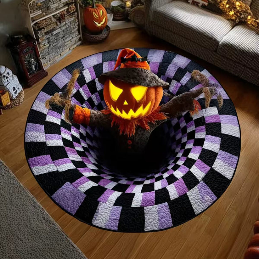 👻 3D Optical Illusion Skeleton Vortex Quilted Round Halloween Rug