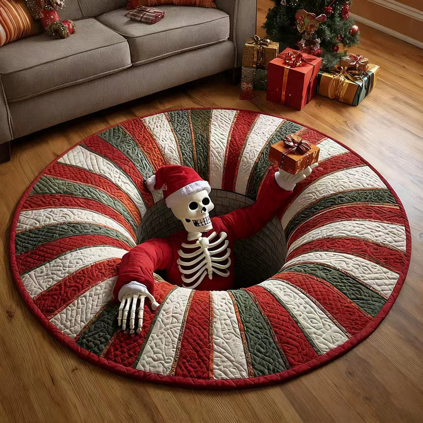 👻 3D Optical Illusion Skeleton Vortex Quilted Round Halloween Rug