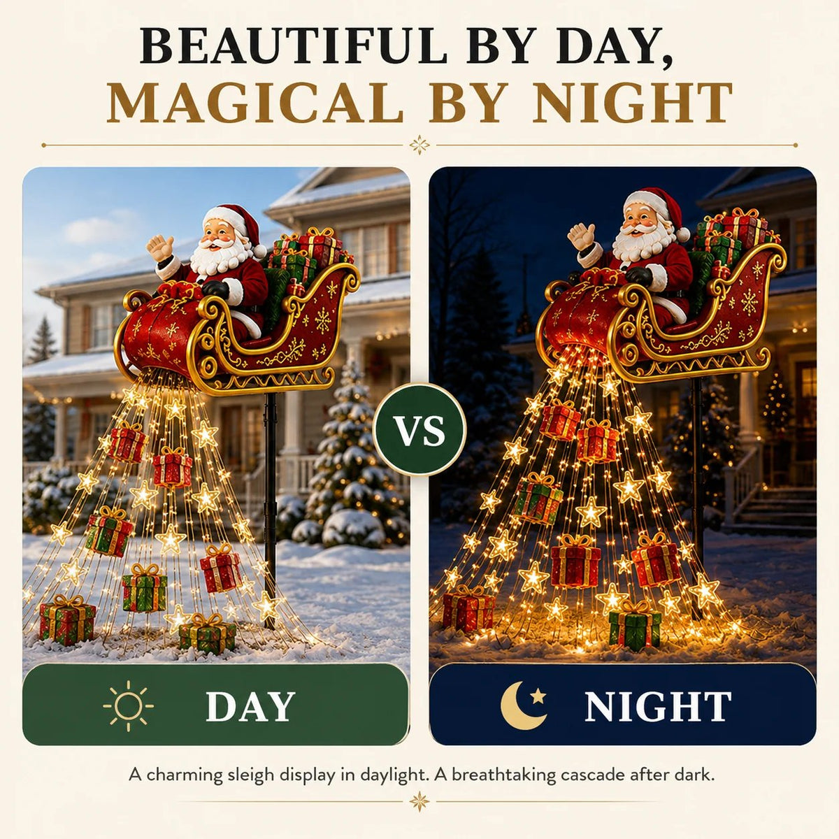 🎅 Holiday Special — Save 49% | Santa’s Magical Flying Sleigh Solar Cascade Light