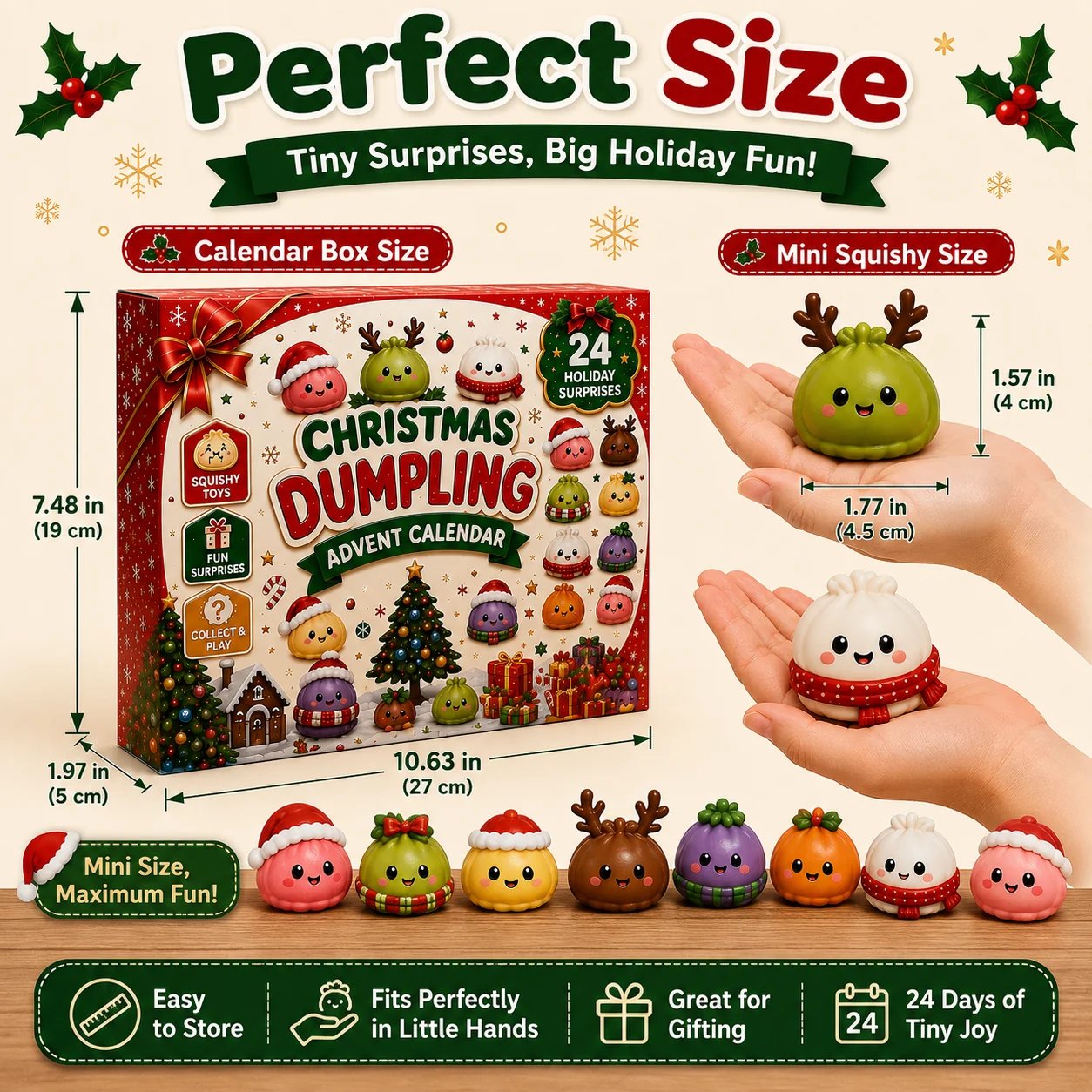 🎁2026 Squishy Advent Calendar – 24 Cute Mini Dumplings for Christmas