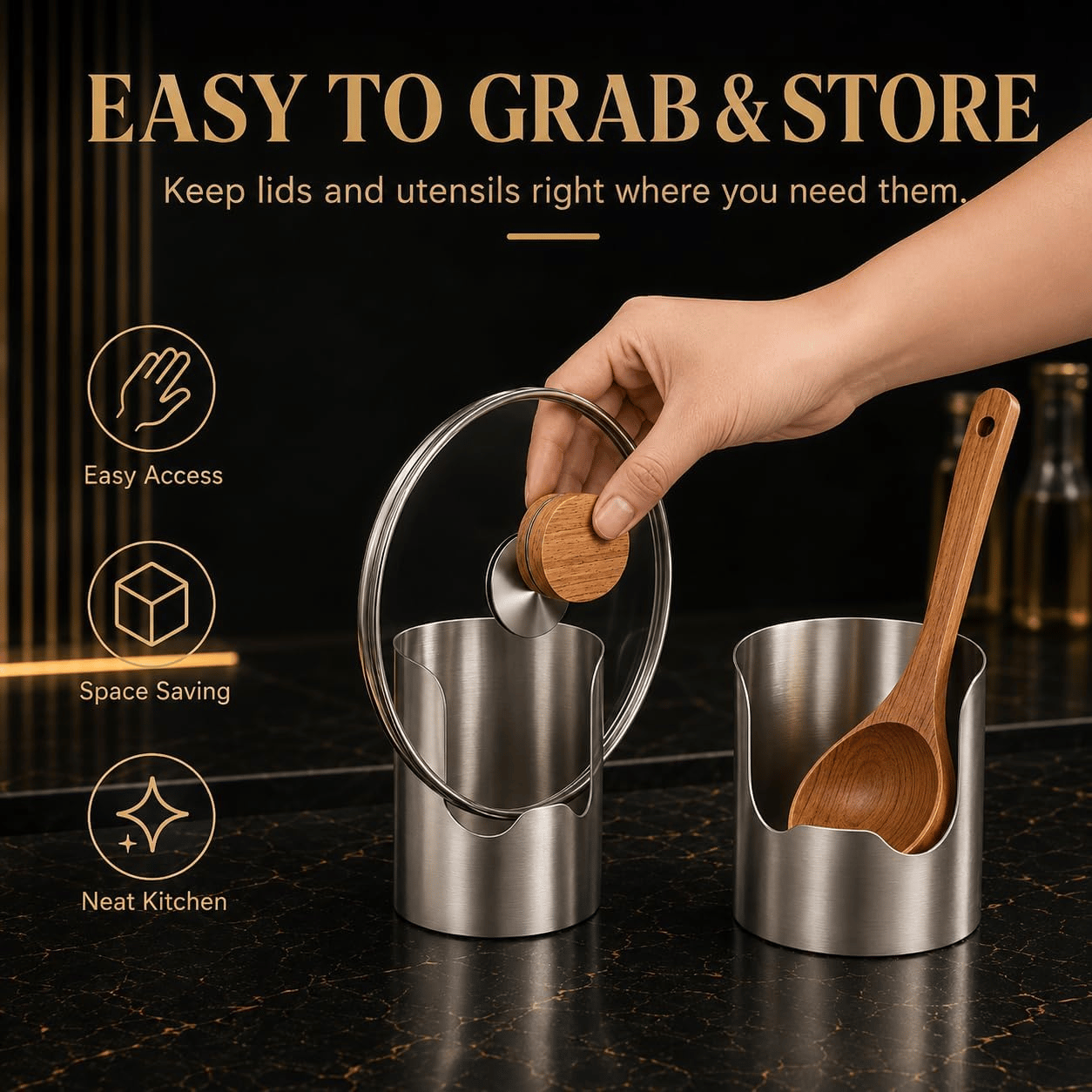 Multi-Functional Stainless Steel Utensil Holder | Vertical Kitchen Countertop Storage Rack