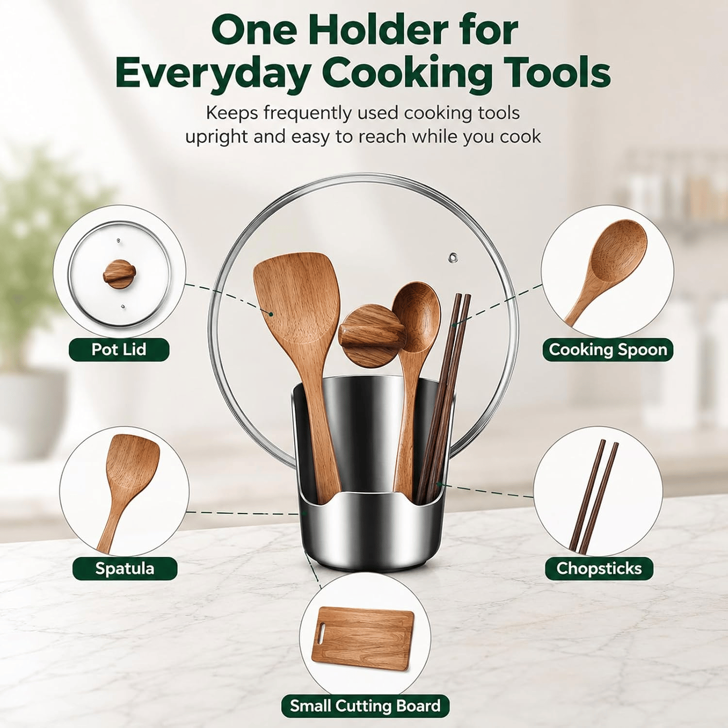 Multi-Functional Stainless Steel Utensil Holder | Vertical Kitchen Countertop Storage Rack