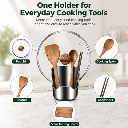 Multi-Functional Stainless Steel Utensil Holder | Vertical Kitchen Countertop Storage Rack