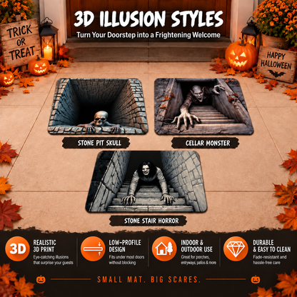 🎃💀Halloween Front Door Mat – Festive 3D Visual Skull & Clown Horror Rug