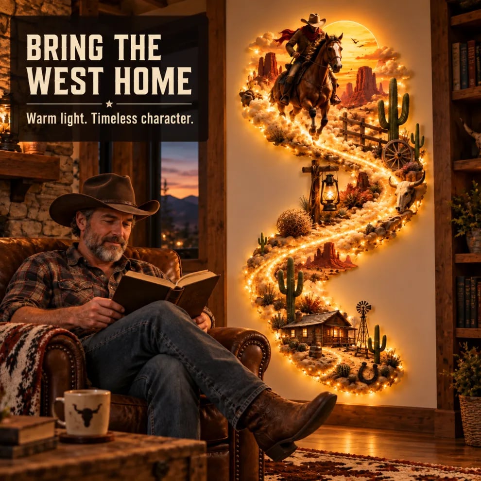 🔥 Limited-Time Offer! 49% OFF - 🤠 Western Cowboy LED Wall Light – Wild West Desert Scene with Horseback Rider & Cactus