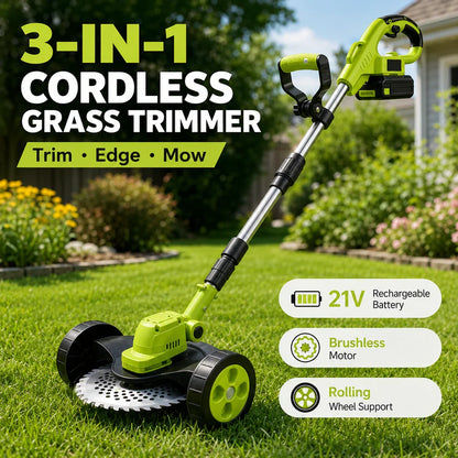 🔥 Limited-Time Offer! 3-in-1 Cordless Lawn Mower with 2×21V Batteries, German Quality Lightweight Grass Trimmer & Edger for Small to Medium Gardens