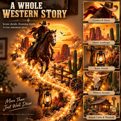🔥 Limited-Time Offer! 49% OFF - 🤠 Western Cowboy LED Wall Light – Wild West Desert Scene with Horseback Rider & Cactus