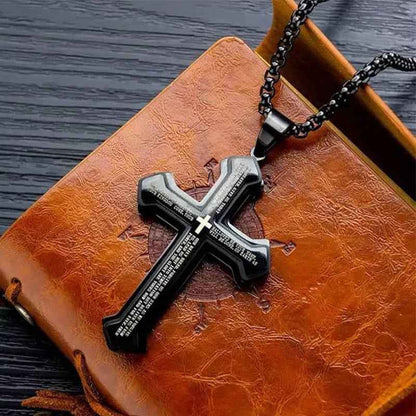 ✝️ Men's Lord's Prayer Cross Necklace 🛡️ A Powerful Symbol of Faith & Protection