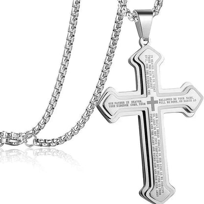 ✝️ Men's Lord's Prayer Cross Necklace 🛡️ A Powerful Symbol of Faith & Protection