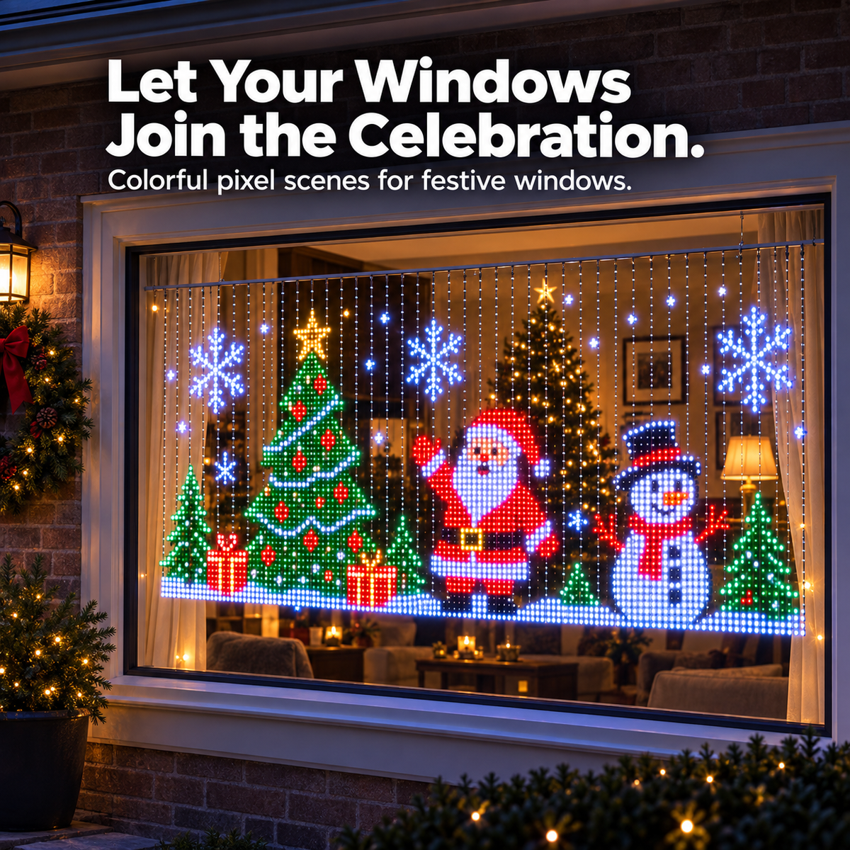 🎄💯Smart Animated Curtain Lights – App-Controlled RGB Balcony & Window Display