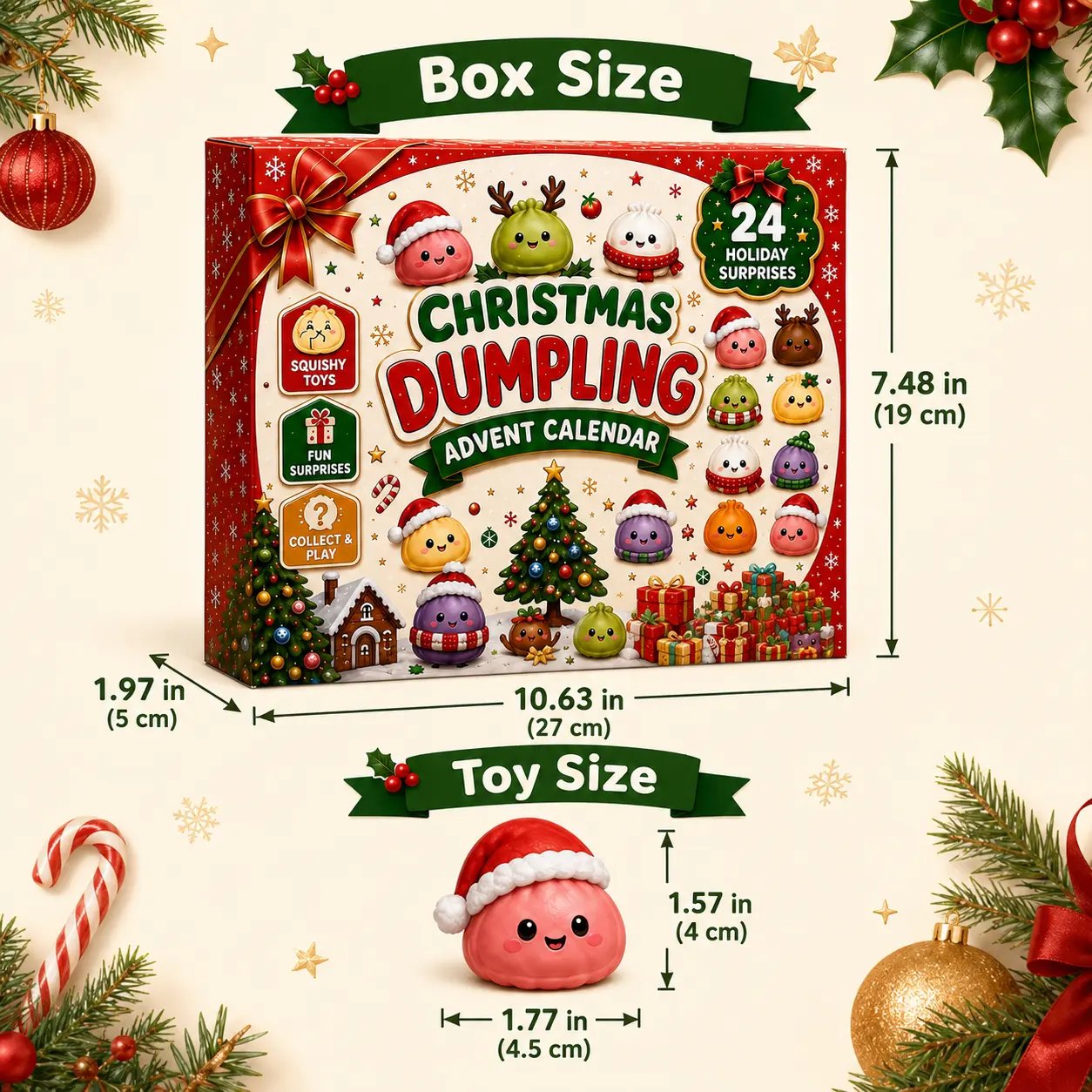 🎁2026 Squishy Advent Calendar – 24 Cute Mini Dumplings for Christmas