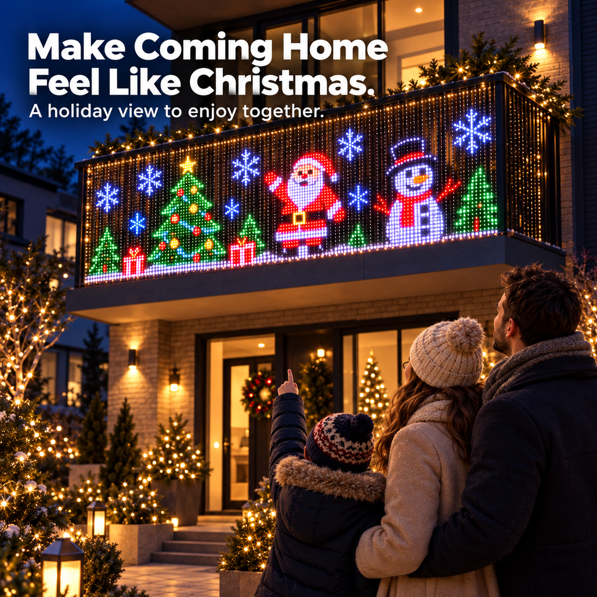 🎄💯Smart Animated Curtain Lights – App-Controlled RGB Balcony & Window Display