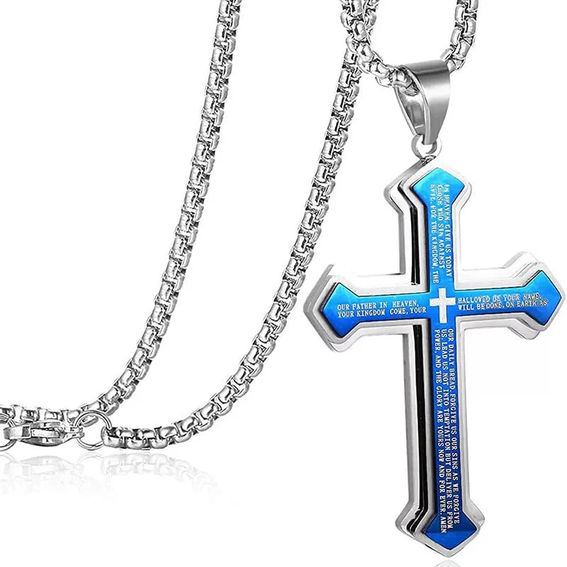 ✝️ Men's Lord's Prayer Cross Necklace 🛡️ A Powerful Symbol of Faith & Protection