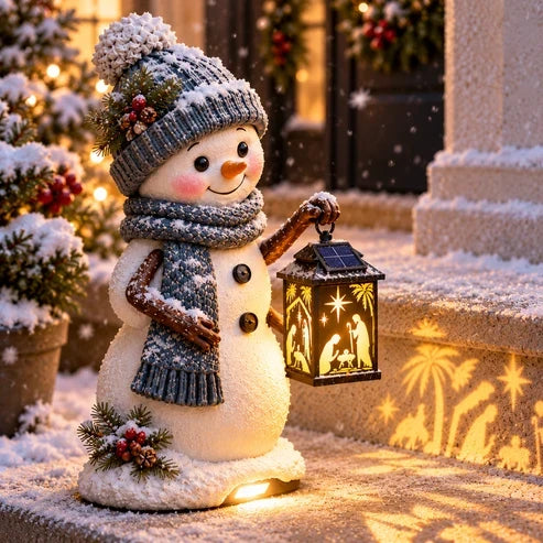 ⛄ Last Day 49% Snowman Nativity Glow™ – Solar Christmas Step Light with Holy Family Projection