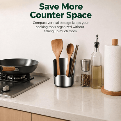 Multi-Functional Stainless Steel Utensil Holder | Vertical Kitchen Countertop Storage Rack