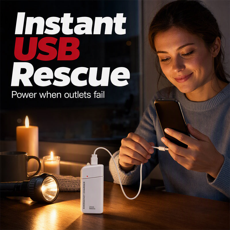 🔥 Limited-Time Offer! Portable Emergency Phone Charger AA Battery Powered Power Bank with LED Flashlight